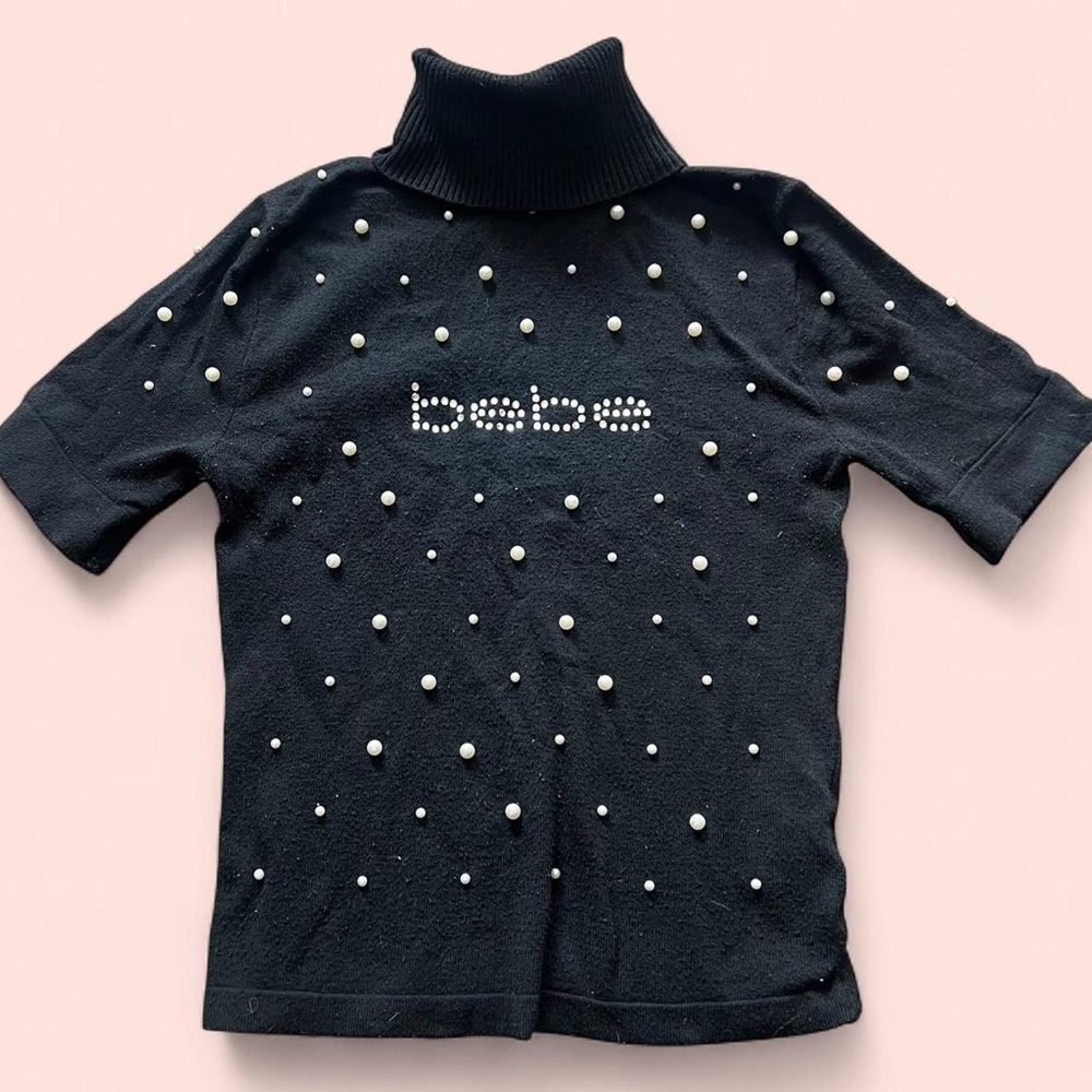 Bebe Black Ribbed Turtleneck